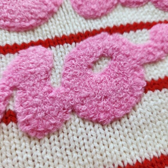 Originality Striped Love More Cropped Sweater Cream Red Knit Preppy Cute Cozy - Picture 5 of 9